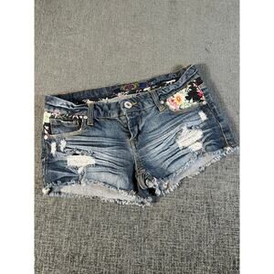 Pink by Celebrity size 5 women's shorts Y2K distressed raw edge black floral